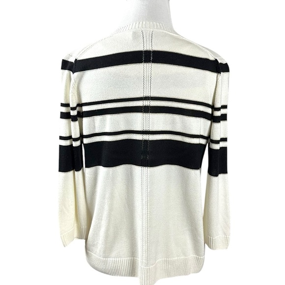 St. John Wool Cashmere Cardigan Sweater Set Black White Gold Stripe Size Small - Picture 4 of 16